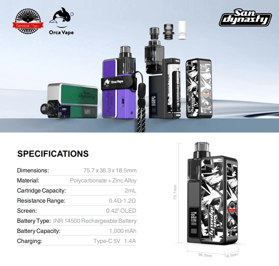 小海豚大小煙主機Orca Vape San Dynasty 30W:圖片 3